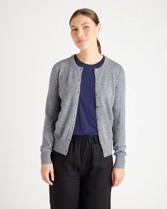 A merino wool cardigan for all seasons. Made from 100% extra-fine Australian merino wool- it'll soon become your go-to layer. Wool Vest Women, Uplifting Images, Cold Weather Travel, Capsule Wardrobe Women, Merino Wool Cardigan, Cashmere Turtleneck, Cardigan Women, Button Cardigan, Just Run