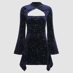 Brand New Bought Wrong Size And Missed Return Date. Vintage Celestial, Blue Velvet Dress, Dark Blue Dress, Velvet Dresses, Purple Outfits, Lace Dress With Sleeves, Grad Dresses, Long Sleeve Floral Dress, Mini Velvet Dress