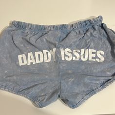 In Like Brand New Condition Only Worn A Few Times Blue Cotton Shorts With Letter Print, Blue Letter Print Shorts For Summer, Blue Bottoms With Letter Print, Short Length, Casual Blue Shorts With Letter Print, Blue Letter Print Shorts, Blue Bottoms With Letter Print And Relaxed Fit, Blue Letter Print Short Bottoms, Blue Short Bottoms With Letter Print, Color Blue