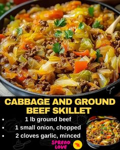 Cabbage and Ground Beef Skillet Cabbage And Ground Beef Skillet, Cabbage Roll Skillet Dinner, Cabbage Skillet Ground Beef, Keto Cabbage And Ground Beef Recipes, Minced Beef And Cabbage Recipes, Hamburger And Cabbage Recipes Simple, Cabbage Recipe With Ground Beef, Cabbage Roll Dinner Skillet, Mince And Cabbage Recipes