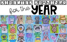 an art project for the year with pictures of different animals and words that read, directed drawings for the year