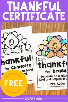 two printable thanksgiving cards with the words, thank and grateful