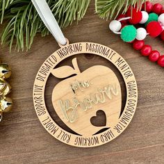 personalized christmas ornament with an apple on it