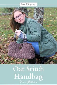 Oat Stitch Handbag – Free Knitting Pattern Knit Bag Pattern, Knitting 101, Knitting Bag Pattern, Knit Purse, Knit Bag, Lion Brand Wool Ease, Knitting Instructions, Handbag Pattern, Easy Knitting Patterns