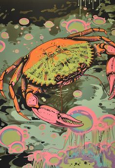 a painting of a crab in the water