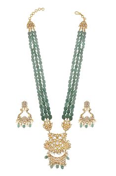 Buy green colored stone string necklace online in USA with chandbali. Elevate your traditional look with royal Amrapali jewelry, silver plated jewelry, gold plated jewelry, gold plated necklace, silver earrings, silver bangles from Pure Elegance Indian fashion store in USA.-front Green Kundan Chandbalis For Reception, Green Chandbalis For Diwali Reception, Green Bollywood Chandbalis For Reception, Green Chandbalis For Reception And Diwali, Green Chandbalis For Reception And Festivals, Green Kundan Temple Necklace With Gemstone, Green Kundan Necklace With Gemstones For Diwali, Green Gemstone Kundan Necklace For Diwali, Traditional Green Gemstone Beads And Cabochons