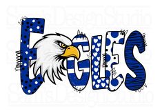 an eagle with the word eagles in blue and white