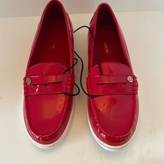 Beautiful Shoe. Nice Glossy Finish. Never Worn. Red Low-top Loafers For Spring, Casual Red Loafers For Office, Red Loafers For Office In Spring, Chic Red Loafers With Round Toe, Beautiful Shoes, Liz Claiborne, Loafers, Women Shoes, Red