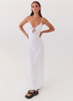 Flora Linen Maxi Dress - White Sorority Rush Outfits, Rush Outfits, Tie Up Dress, White Linen Fabric, Cocktail Dress Formal, Long Sleeve Knit Dress, Linen Maxi Dress, Dressy Tops, Guest Outfit