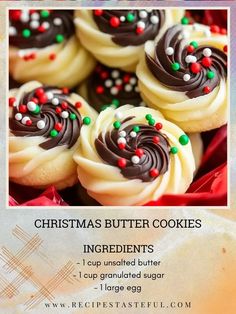 christmas butter cookies with chocolate frosting and sprinkles