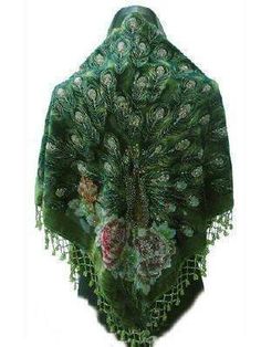 Size: 62" (W) x 30" (H) plus 2" beaded crochet fringes on 2 sidesContent: 100% silk burnout velvet with beadsWeight:... Peacock Shawl, Winter Wedding Accessories, Victorian Accessories, Feminine Gifts, Coat Of Many Colors, Fibre And Fabric, Crochet Fringe, Beaded Crochet, Pretty Scarves