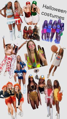 several different pictures of women in costumes with words above them that read halloween costumes for all ages