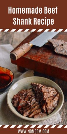 homemade beef shank recipe in a bowl with chopsticks and sauce on the side