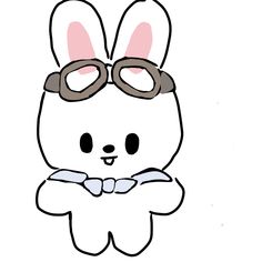 a drawing of a bunny with glasses on it's head and arms folded up