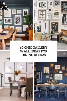 several different pictures of dining rooms with blue walls