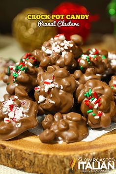 chocolate candies with candy canes on top and sprinkles all over them