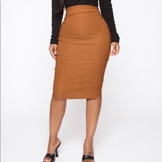 Nwt Fashion Nova Pencil Skirt Brown Stretch Pencil Mini Skirt, Brown Stretch Pencil Skirt For Spring, Spring Brown Stretch Pencil Skirt, Brown Midi Skirt For Night Out, Brown Midi Skirt For A Night Out, Spring Brown Relaxed Pencil Skirt, Casual Brown High Waist Pencil Skirt, Brown Stretch Skirt For Night Out, Brown Stretch Midi Skirt