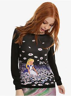 You can learn a lot of things from the flowers. Like how to keep warm and look adorable at the same time! This long-sleeved top from Alice In Wonderland has an image of Alice in a field of daisies on front with a V-neck and strap detail at the back. It's nice to stop and smell the flowers every once in a while! 63% polyester; 34% rayon; 3% spandex Wash cold inside out gentle cycle; line dry Model is wearing size small Made in USA Listed in junior sizes Wonderland Flowers, Wonderland Clothes, Alice In Wonderland Flowers, Field Of Daisies, Stop And Smell The Flowers, Barbie Clothing, Disney Alice In Wonderland, Culture Clothing, Her Universe