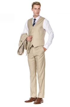 Bring understated elegance to the table in this three-piece suit crafted from rich fabric in a classic single-breasted silhouette. Jacket has notched lapels; chest welt pocket; front flap pockets Vest has front button closure; V-neck Pants have zip fly with button closure; front slant pockets; back button-welt pockets Jacket and vest are lined; trousers are lined to the knee 65% polyester, 35% viscose Dry clean Imported Slim Fit Three-piece Suit For Business Casual, Single Breasted Business Casual Suiting Sets, Business Casual Single Breasted Suit Sets, Single Breasted Suiting Fabric Sets For Business Casual, Business Casual Single-breasted Suit Set, Slim Fit Three-piece Suit With Welt Pockets, Semi-formal Slim Fit Single Breasted Three-piece Suit, Fitted Single Breasted Three-piece Suit With Notch Lapel, Fitted Business Sets With Pockets