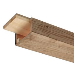 a close up of a wooden shelf on a white background