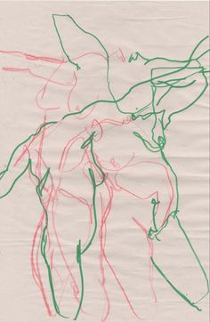 a drawing with green and red lines on white paper