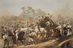 an image of a painting with people on horses and men in the middle of it