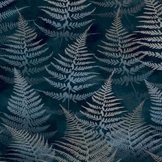 a black and silver fern leaf pattern on a dark background, with white leaves in the foreground