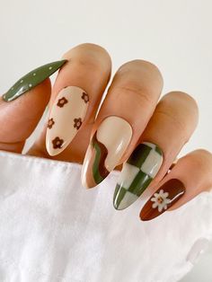 mix and match fall designs Make Up Yeux, Nail Design Glitter, Boho Nails, Retro Nails, Cute Nails For Fall, Nagel Tips