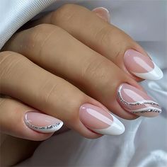 Ongles Beiges, Acrylic Nails Stiletto, Almond Nails French, Formal Nails, Lines On Nails, White Nail Designs, Stick On Nails, Bling Nails