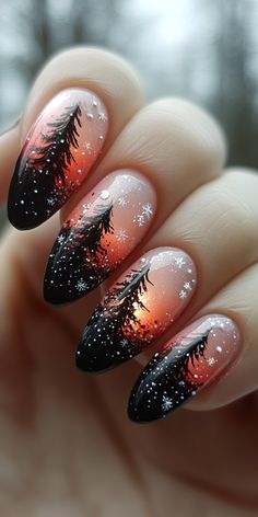 #nailart, #nails, #nailsofinstagram, #nailstagram, #naildesign, #nailsoftheday, #nailstyle, #nailsalon, #nailsonfleek, #nailartist, #gelnails, #acrylicnails, #manicure, #nailswag, #nailsaddict Yule Inspired Nails, Maniology Christmas Nails, Winter Tree Nail Art, Pagan Yule Nails, Krampus Nail Art, Yule Nail Art, Winter Fingernails, Solstice Nails, Creepy Christmas Nails