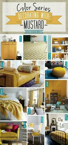 a collage of yellow furniture and decor in different styles, colors, and sizes