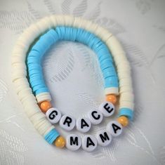 Heishi Mommy and Me Bracelet Set makes the perfect meaningful gift for any Momma or Mom- to- be. It could also be a helpful piece for your child headed back to school to remind them that you are thinking of them while they are away.  **Makes a special gift to any Mama or Mom to be **This would also be a special gift for any daughter **Would work great as part of a stack also **This stretch bracelet set is made of polymer clay beads **Comes in a variety of sizes **You personalize with the names t School Jewelry, Pink Box, Mom Jewelry, Name Bracelet, Personalized Bracelets, Polymer Clay Beads, Organza Bags, Mommy And Me, Clay Beads