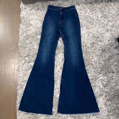 Dark Blue Free People Bell Bottoms High Waisted Slightly Altered At Waist. Stretch Material. 2 Pockets On Back. Chic Blue Fitted Flares, Chic Stretch Blue Flares, Trendy Fitted Blue Flares, Blue High Waist Fitted Flares, Blue Fitted High Waist Flares, Fitted High Waist Blue Flares, Chic Blue Full-length Flares, Casual Blue Fitted Flares, Blue Stretch Full-length Flares