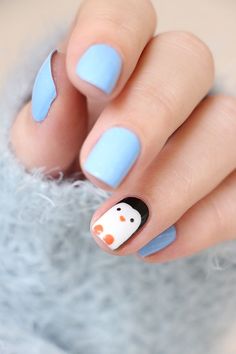 Nails ideas Painted Nails Ideas, Nails Animals, Penguin Nail Art, Beginner Nail Designs, Penguin Nails, Animal Nail Designs, Kids Nail Designs