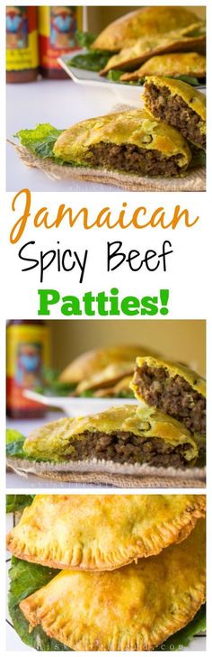 an image of jamaican spicy beef patties with green beans on top and in the middle