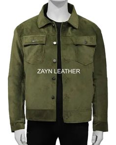 Elevate your style with this Men's Green Suede Trucker Jacket from Zayn Leather 🍂🧥 Perfect for walking, riding, or any casual occasion. Handmade with premium stitching and soft polyester lining. #MensFashion #TruckerJacket #SuedeLeather #ZaynLeather #FashionStatement  #eBay #eBayStore #eBaySeller #Motorcycle #Classic #Designer #Wedding #City #Halloween #Christmas #Outdoor #Sports Suede Trucker Jacket, Motorcycle Classic, Wedding City, Christmas Outdoor, Style Coat, Leather Jeans, Button Style, Jeans Button, Genuine Leather Jackets