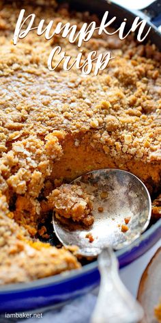 a close up of a pie with a spoon in it