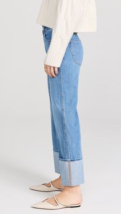 Veronica Beard Jean Dylan High Rise Straight Leg Jeans | Shopbop Denim Blue Cropped Jeans With Straight Hem For Work, Spring Denim Jeans With Button Cuffs, Straight Hem Rigid Denim Cropped Jeans For Work, Spring Mid-rise Jeans With Button Cuffs, Spring Cropped Denim Jeans With Contrast Stitching, Spring Straight Leg Bottoms With Ribbed Cuffs, Denim Bottoms With Button Cuffs Straight Leg, Casual Mid-rise Jeans With Button Cuffs, Straight Leg Jeans With Button Cuffs For Spring