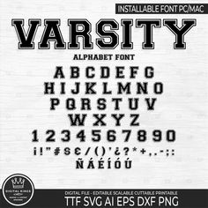 the font and numbers for varsity font