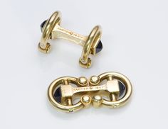 Created with Shogun. Cartier Horsebit Cufflinks Vintage Cartier 18K yellow gold and sapphire cufflinks with horsebit design.Cartier continues to be desired for its sophistication and elegance and many of the designs have become truly iconic. They feature exceptional, master craft designs that have a story of evolution behind each product, and exceptional quality that makes Cartier a must have. Approximate Measurements: Length 0.8", Width 0.45" Weight: 11.4 Grams. Luxury Adjustable Gold Cufflinks, Luxury Polished Gold Cufflinks, Luxury Jewelry With Custom Hardware, Sapphire Cufflinks, Cartier Gold, Genuine Love, Vintage Cufflinks, Vintage Cartier, Design Crafts