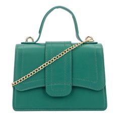 This faux- leather small crossbody bag features a versatile design with an elegant chain strap and snap closure. Sure it will not fit tons of things, but it will look seriously cute and stylish and will earn you many compliments. Green Evening Bags With Chain Strap, Green Bags With Chain Strap For Daily Use, Green Bag With Chain Strap For Daily Use, Green Satchel With Chain Strap, Green Shoulder Satchel With Chain Strap, Green Satchel With Chain Strap For Daily Use, Green Crossbody Satchel For Party, Trendy Flap Bag With Gold-tone Hardware, Trendy Green Top Handle Shoulder Bag