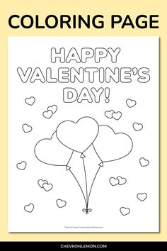 coloring page for valentine's day with balloons and hearts