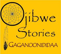 the logo for ogibwe stories gaganondidida, with an image of a dream catcher