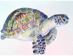 a watercolor painting of a sea turtle