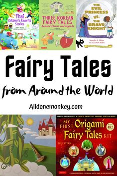 children's books about fairy tales from around the world with text overlaying them