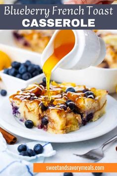 a plate with a slice of the best blueberry french toast casserole Lemon French Toast, Dairy Free French Toast, Fiber Breakfast, Blueberry French Toast Casserole, Blueberry Waffles, Healthy Budget, French Toast Casserole Recipes, Plant Milk, Toast Casserole