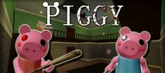 two pigs are standing in a room with the words piggy on it