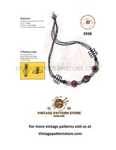 an advertisement for the vintage pattern store featuring a bracelet with beads and charms on it