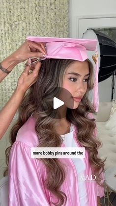 Graduation Cap Bobby Pin, Hair For Graduation Cap Hairstyles, How To Pin Graduation Cap To Head, Hairstyle With Graduation Cap, Graduation Hat Hairstyles, Curly Hairstyles For Graduation Cap, Haïr Style For Graduation, Hairstyle For Graduation Cap, Graduate Hairstyle