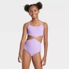 Girls' Forever Vacay Solid One Piece Swimsuit - Art Class Purple, Ribbed Texture. Size Xs 4/5 Purple Bathing Suit, Flower Swimsuit, American Flag Fashion, Purple Swimsuit, Full Coverage Swimsuit, Target Clothes, Girls Leotards, Striped One Piece, Striped Swimsuit